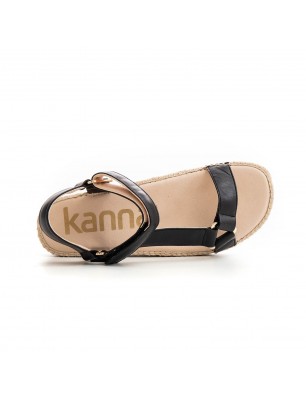 Kanna sandales en cuir noir avec semelle corde