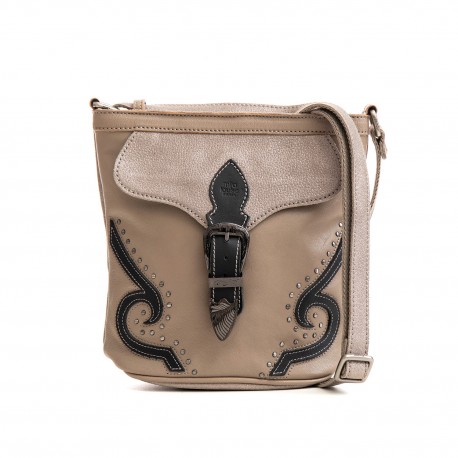 Mila Louise Sac sceau en cuir gris et noir