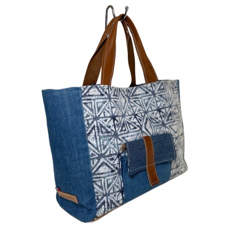 Le sac by E.T.C cabas en jeans et textile nid d'abeille blanc Le sac by E.T.C cabas en jeans et textile nid d'abeille blanc