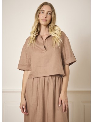 Not Shy polo en lin marron...