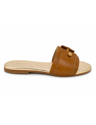 Zoï mules plates en cuir camel