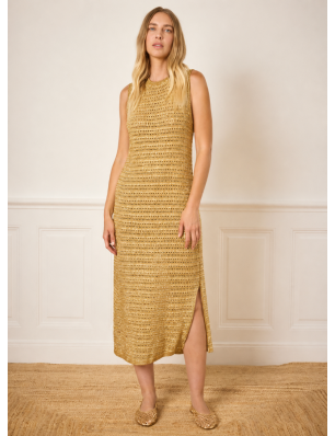 Not Shy robe en maille dorée
