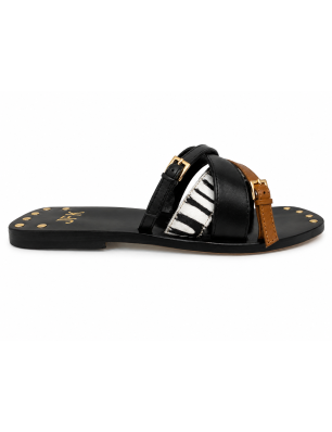 JFK sandales en cuir noir...